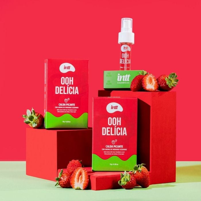 Ooh Delícia Calda Beijável Com Efeito Picante De Sabor De Morango Azedinho 11G